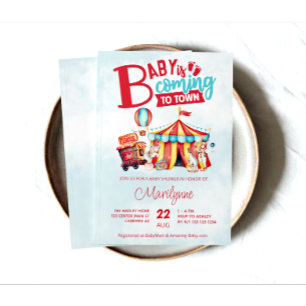 Carnival Circus Blue Baby Shower Invitation