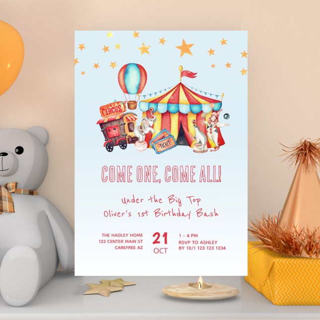 Carnival Circus Boy 1st Birthday Bash Invitation (Creator Uploaded)