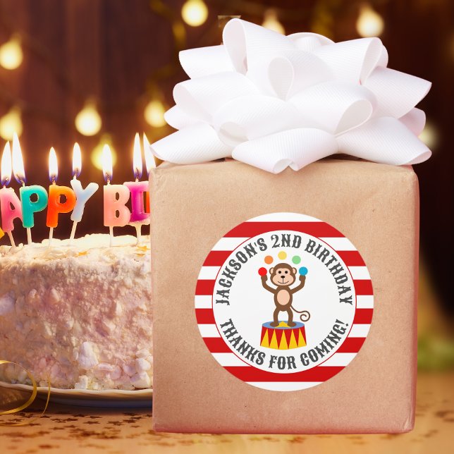 Carnival Circus Festival Kids Birthday Party Classic Round Sticker (Creator Uploaded)