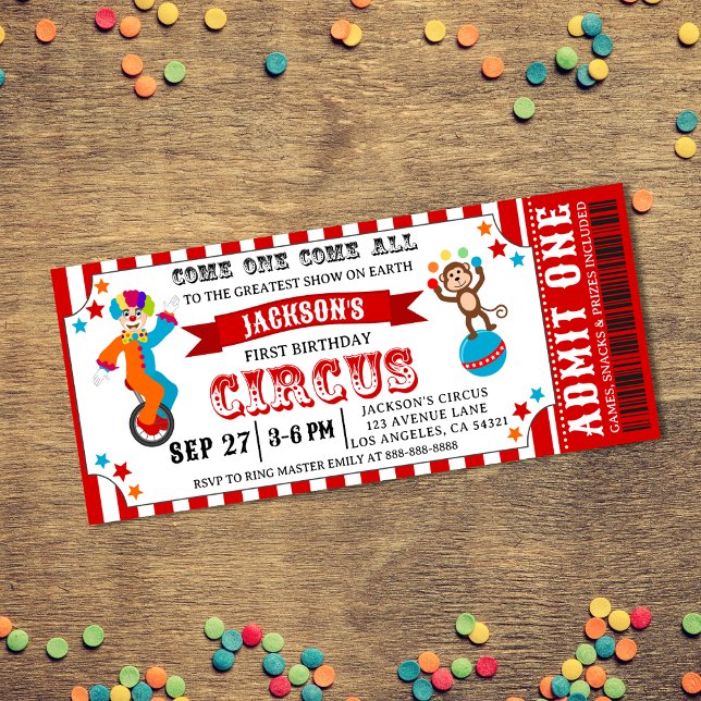 Carnival Circus Festival Kids Birthday Ticket Invitation (Creator Uploaded)