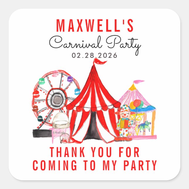 Carnival Circus Festival Show Thank You Birthday S Square Sticker (Front)