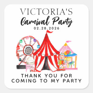 Carnival Circus Festival Show Thank You Birthday Square Sticker