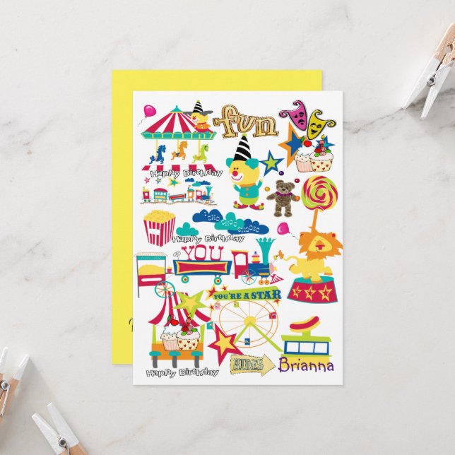 Carnival Circus  Happy Birthday Invitation  (Front/Back In Situ)