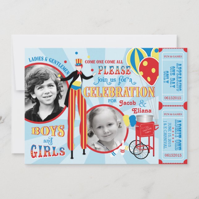 Carnival Circus Juggling Stilt Walkers Birthday Invitation (Front)