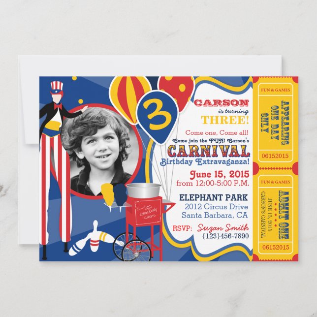 Carnival Circus Juggling Stilt Walkers Birthday Invitation (Front)
