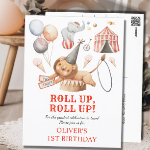 Carnival Circus Kids 1st Birthday Party Invitation Postcard