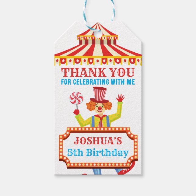 Carnival circus party personalised gift tags (Front)