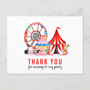 Carnival Circus Show Balloons Thank You Birthday Postcard