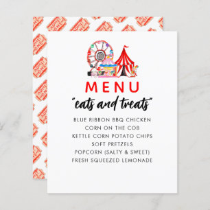 Carnival Circus Show Birthday Party Menu