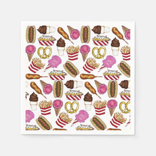 Carnival Circus State Fair Foods Birthday Party Napkin (Front)