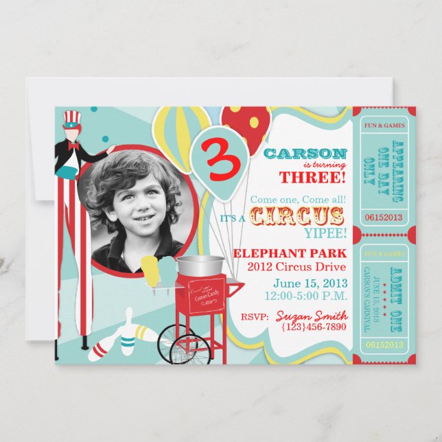 Carnival Circus Stilt Walker Birthday Invitation (Front)