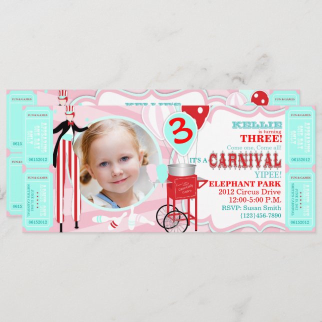 Carnival Circus Stilt Walker Birthday Invitation (Front/Back)