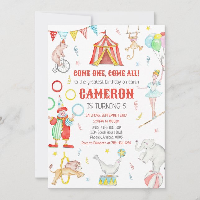 Carnival Circus Theme Birthday Invitation (Front)