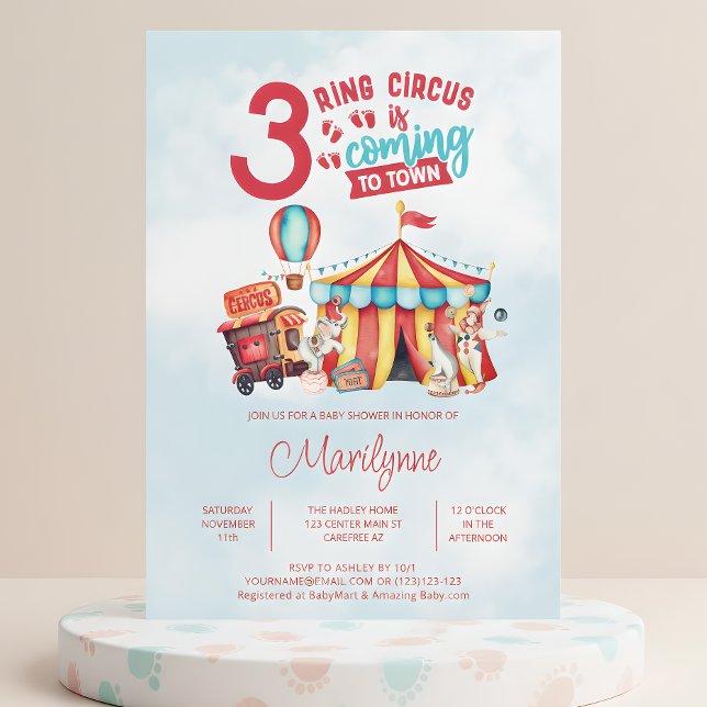 Carnival Circus Triplets Baby Shower Invitation (Creator Uploaded)
