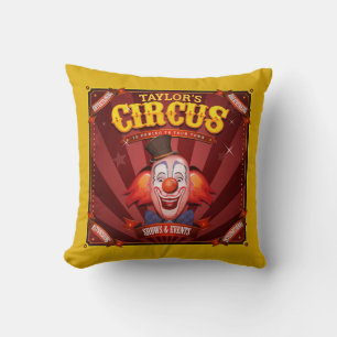 Carnival Clown ADD NAME Big Top Family Circus Show Cushion