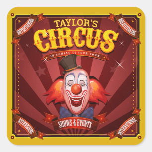 Carnival Clown ADD NAME Big Top Family Circus Show Square Sticker