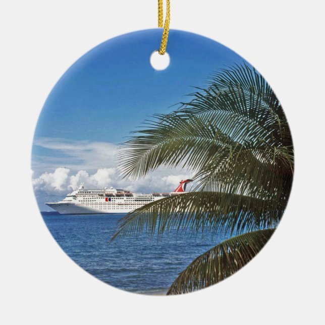 Carnival cruise ship docked at Grand Cayman Island Ceramic Ornament (Front)