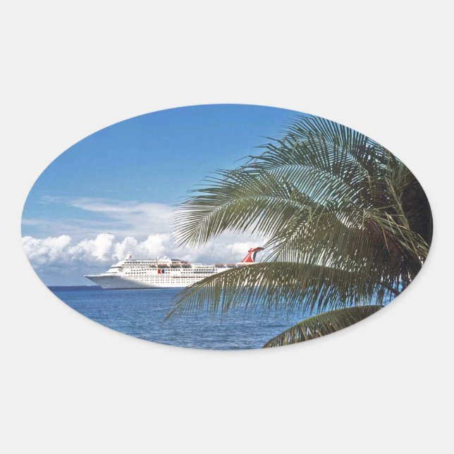 Carnival cruise ship docked at Grand Cayman Island Oval Sticker (Front)