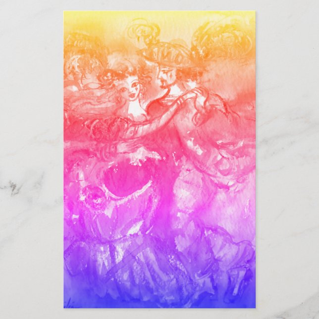 CARNIVAL DANCE Masquerade Dancers Pink Yellow Blue Stationery (Front)