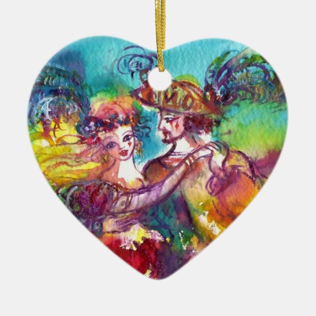 CARNIVAL DANCE  RED RUBY HEART CERAMIC ORNAMENT (Front)