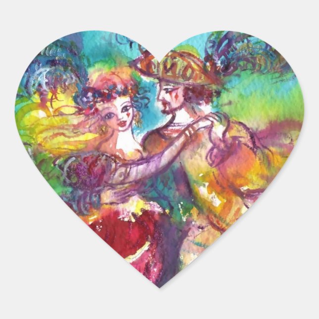 CARNIVAL DANCE Venetian Masquerade Valentine Heart Sticker (Front)