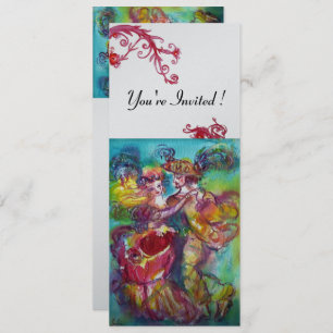 CARNIVAL DANCE vibrant blue red flourish silver Invitation