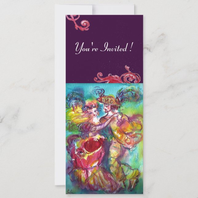 CARNIVAL DANCE , vibrant pink blue red flourishes Invitation (Front)