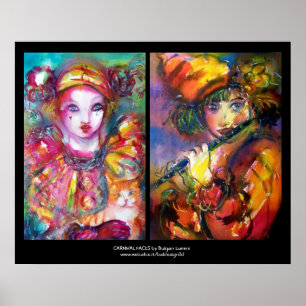 CARNIVAL FACES Venetian Masquerade ,Flautist Piero Poster