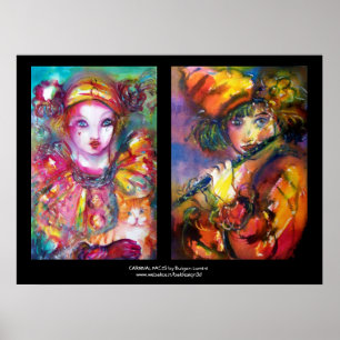 CARNIVAL FACES Venetian Masquerade ,Flautist Piero Poster