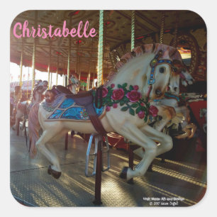 Carnival Fair Carousel Merry-Go-Roung Horse Square Sticker