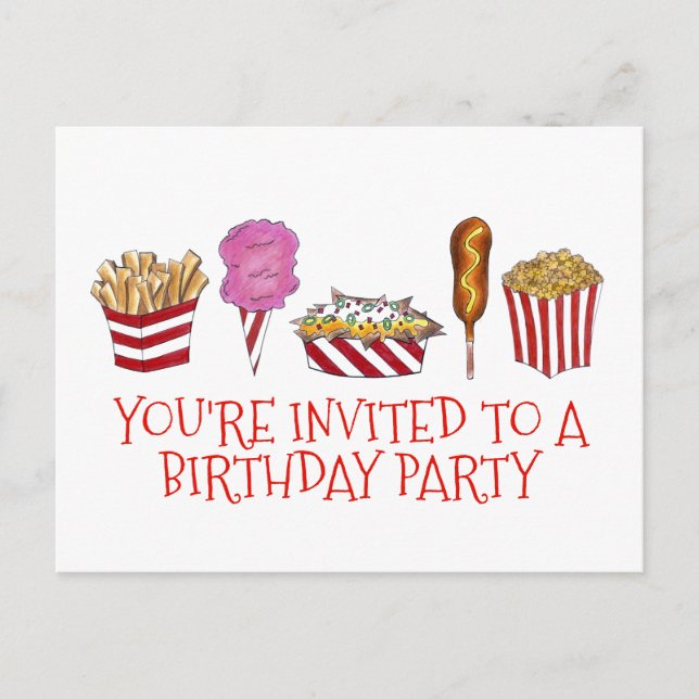 Carnival Fair Foods Birthday Party Invitation (Front)