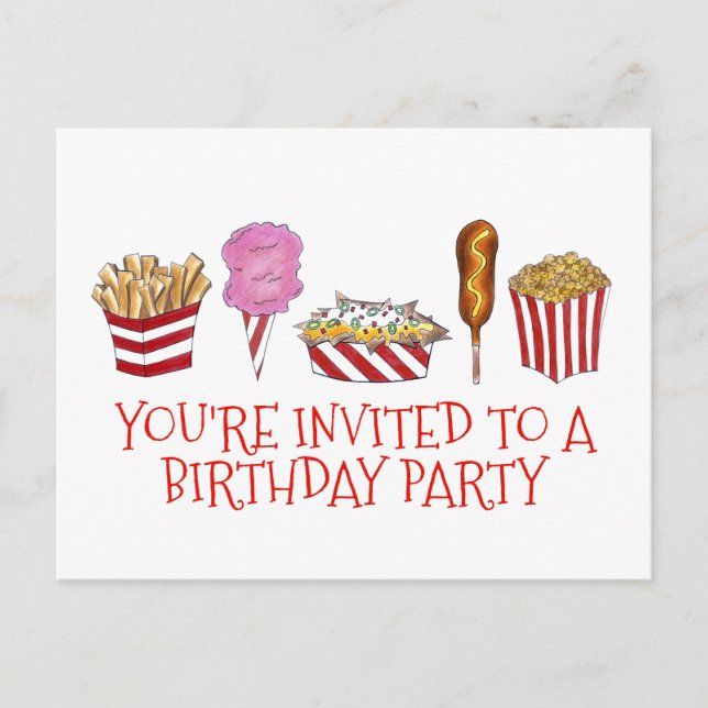 Carnival Fair Foods Birthday Party Invitation Postcard (Front)