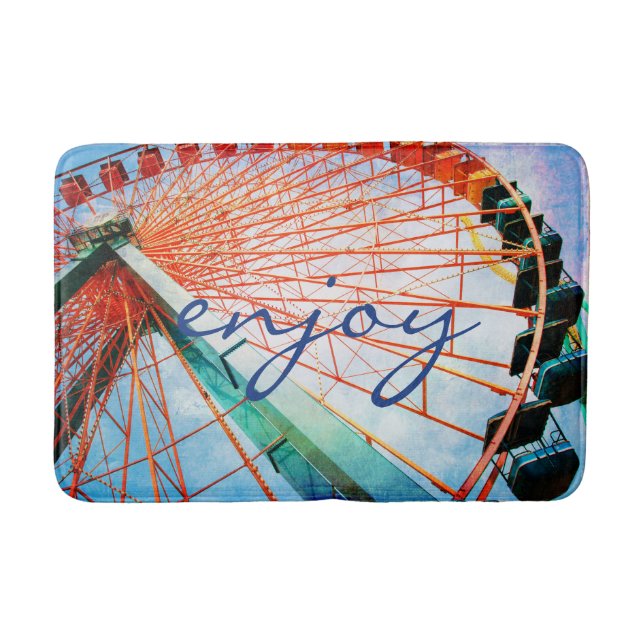 Carnival Ferris Wheel Photo Enjoy Script Quote  Bath Mat (Front)