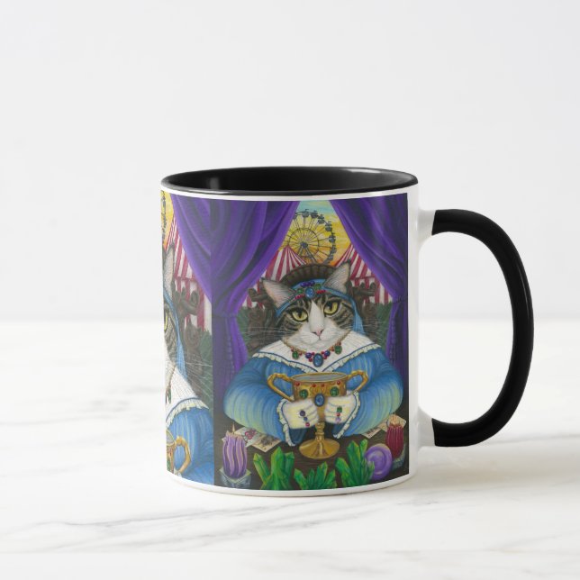 Carnival Fortune Teller Cat Tarot Card Art Mug (Right)
