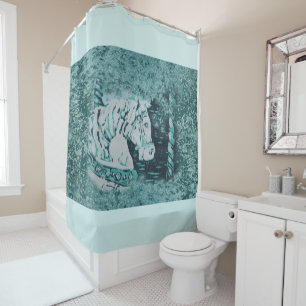 Carnival Horse Aquamarine Shower Curtain