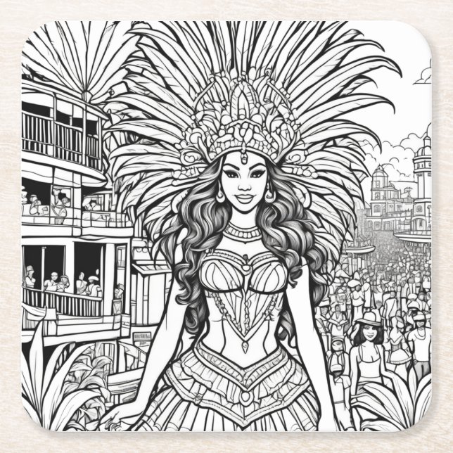 Carnival in Brazil Colouring Square Paper Coaster (Front)