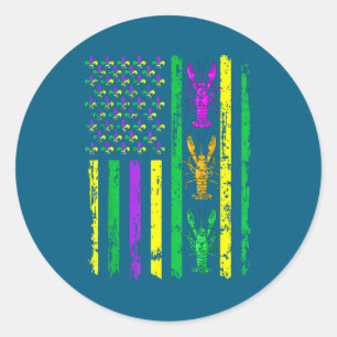 Carnival Mardi Gras Usa American Flag Crawfish Par Classic Round Sticker