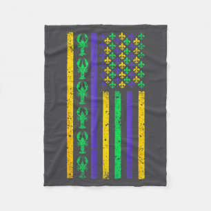 Carnival Mardi Gras Usa American Flag Crawfish Par Fleece Blanket