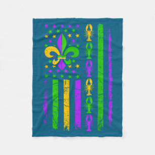 Carnival Mardi Gras Usa American Flag Crawfish Par Fleece Blanket