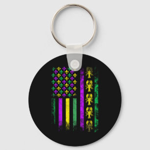 Carnival Mardi Gras Usa American Flag Crawfish Par Key Ring