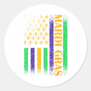 Carnival mardi gras usa american flag fleur de lis classic round sticker
