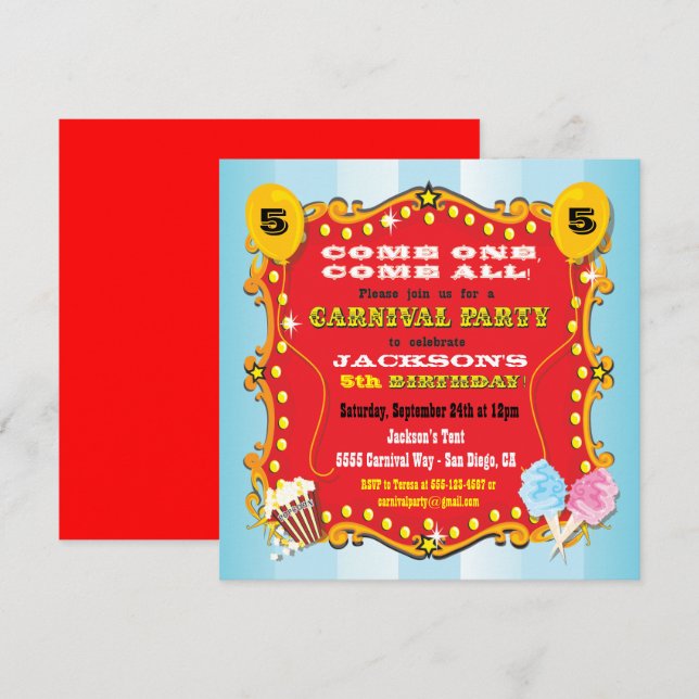 Carnival Marquee Birthday Party Invitations (Front/Back)