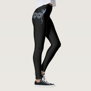 Carnival Mask ~ Black ~ Blue Feathers ~ Leggings