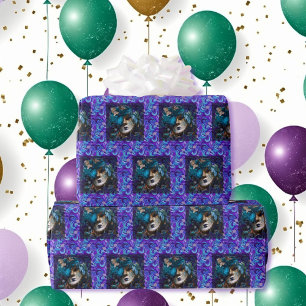 Carnival Mask Feathers Mardi Gras Purple Blue Wrapping Paper