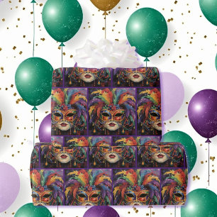 Carnival Mask Feathers Mardi Gras Roll of Wrapping Paper
