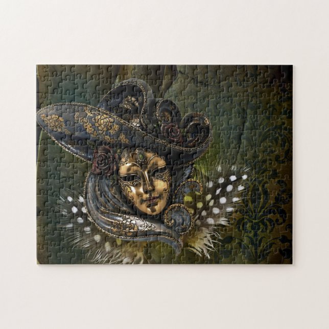 Carnival Mask-Green Damask Puzzle (Horizontal)