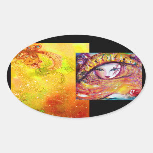 CARNIVAL MASK IN GOLD YELLOW WITH RED ROSE OVAL STICKER