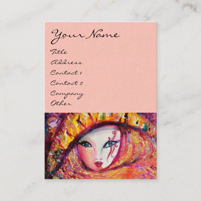 CARNIVAL MASK IN YELLOW WITH RED ROSE BUSINESS CARD (Front)