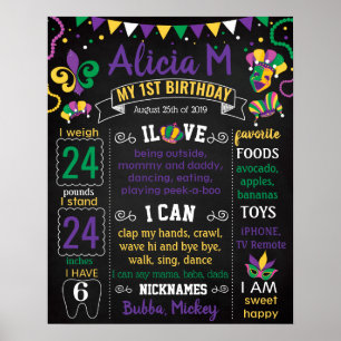 Carnival mask Mardi Gras First Birthday chalkboard Poster