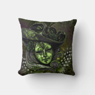 Carnival Mask -Peridot Masquerade Throw Pillows